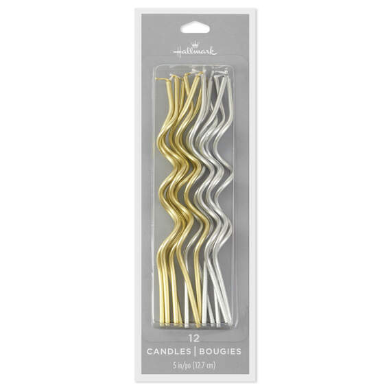 Metallic Gold and Silver Squiggle Birthday Candles, Set of 12, , large image number 3