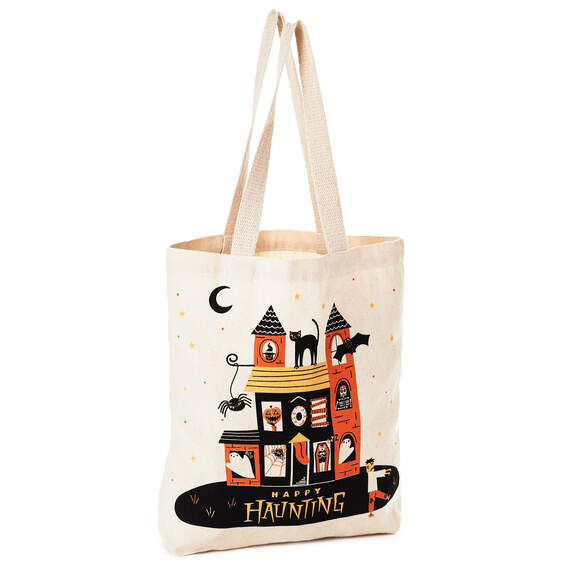 13" Happy Haunting Canvas Halloween Tote Bag