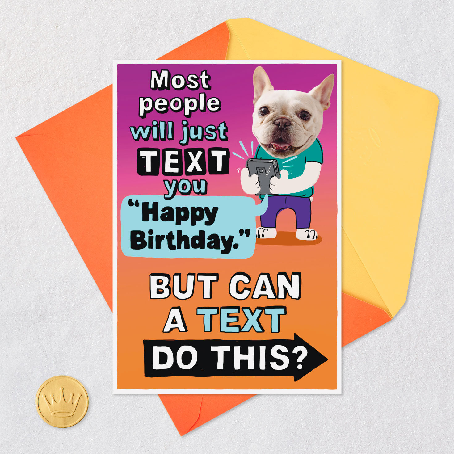Dog With Phone Funny Pop-Up Birthday Card Card Front with Envelope and Gold Seal image number 6