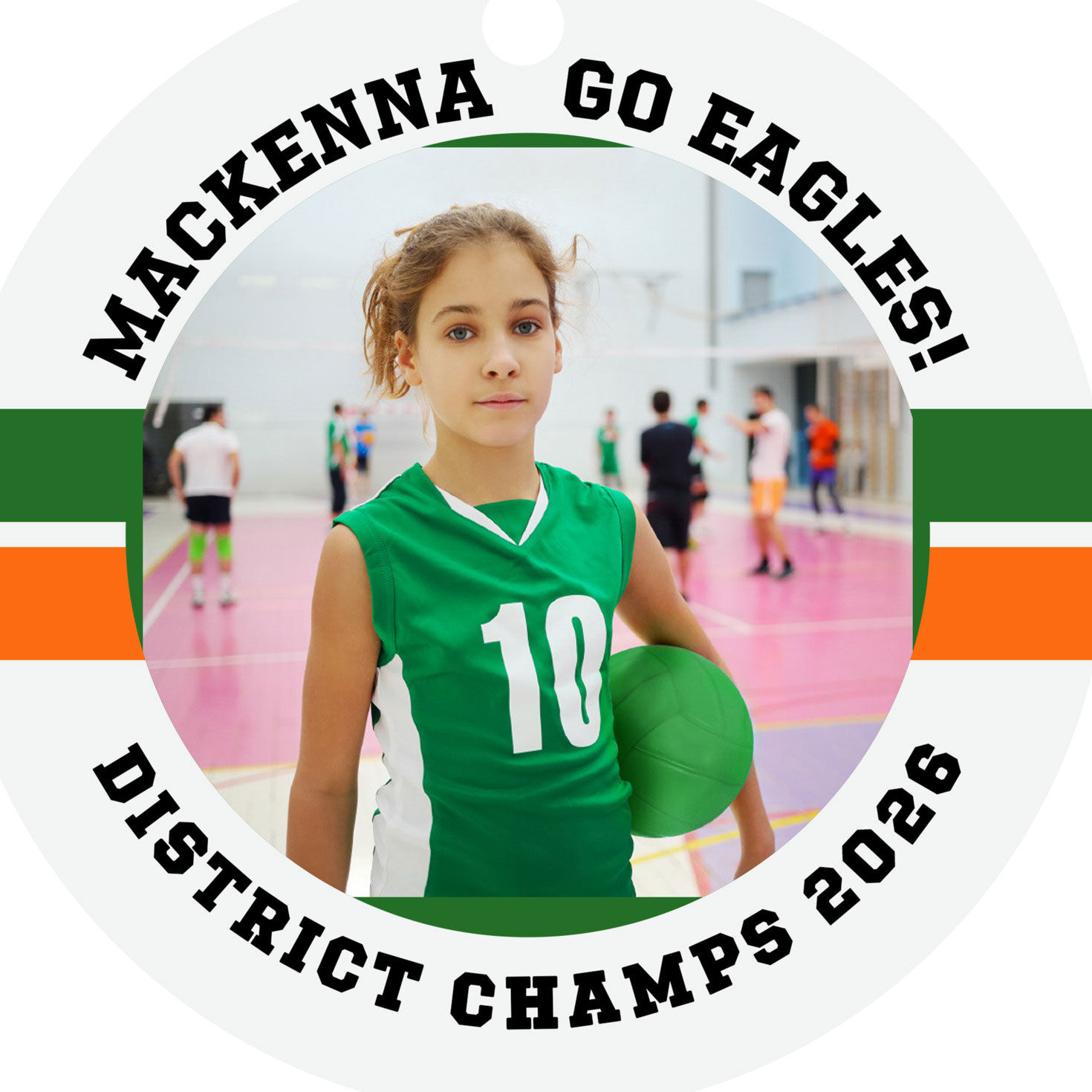 Round Volleyball Personalized Ornament closeup view image number 5