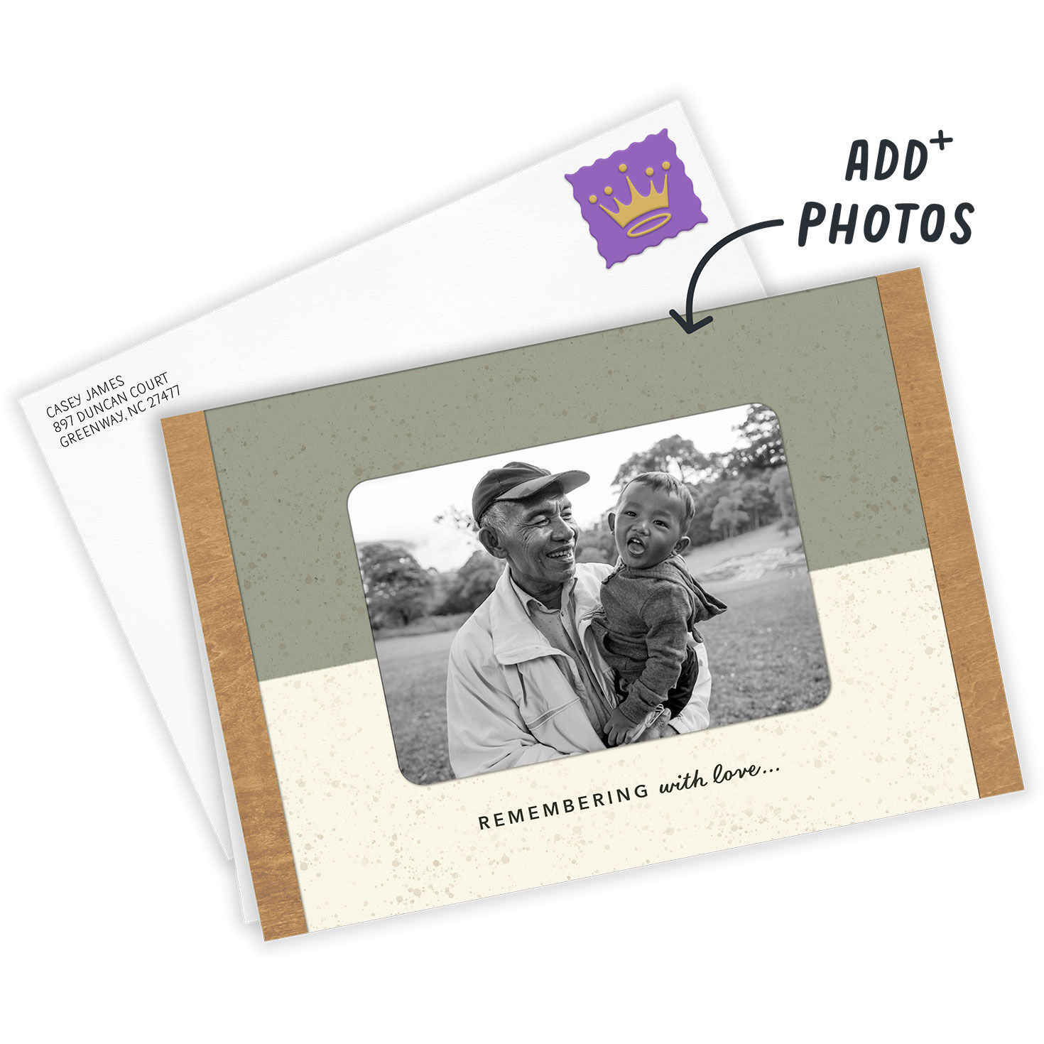 Green Cream Photo Frame Personalized Sympathy Card Card Front with Envelope image number 2