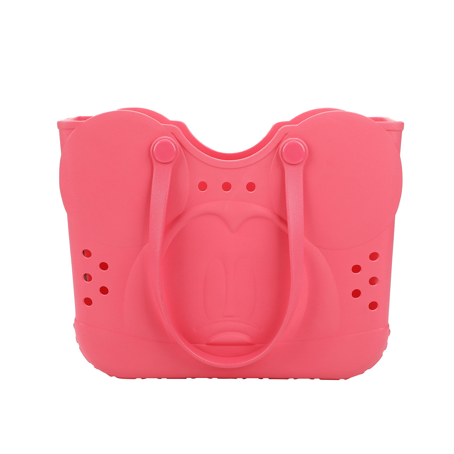 Mickey Mouse Face Coral Plastic Tote Bag side handle down image number 5