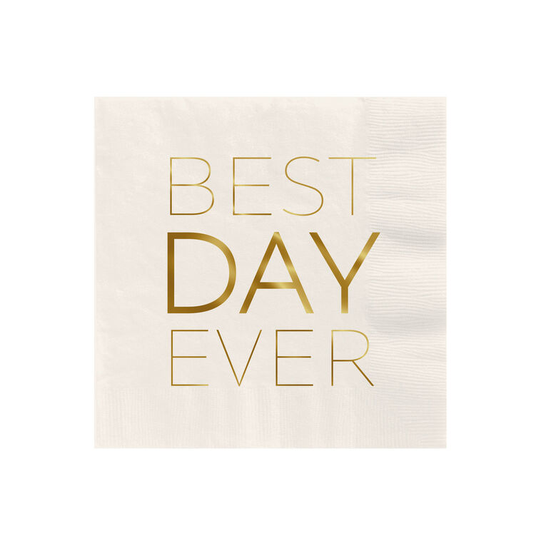Ivory "Best Day Ever" Cocktail Napkins, Set of 16, , large image number 1