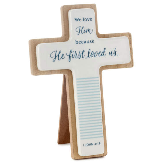 DaySpring Wood and Ceramic Cross With Scripture, , large image number 1