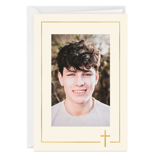 Personalized Cross Frame Religious Photo Card, 