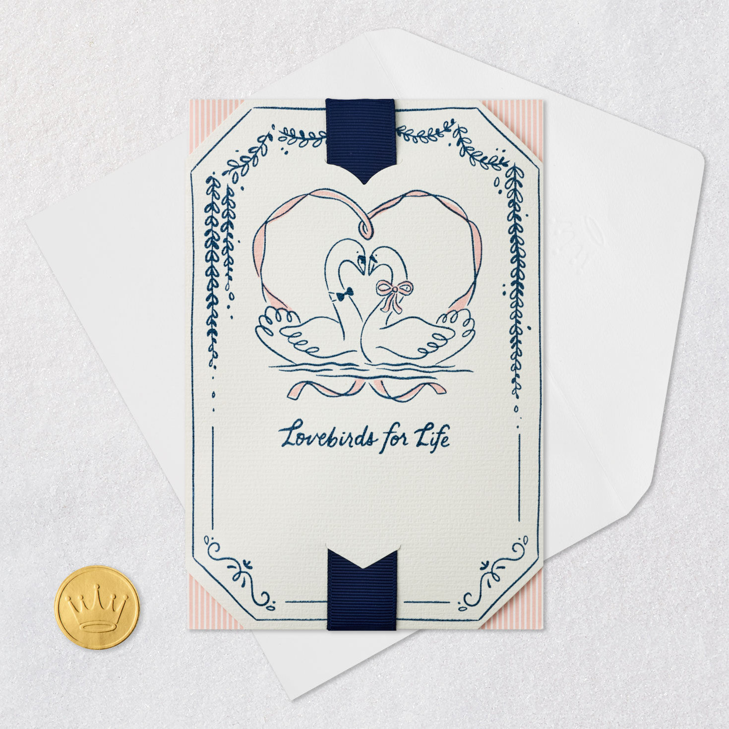 Swan Couple Heart Wedding Card Card Front with Envelope and Gold Seal image number 5