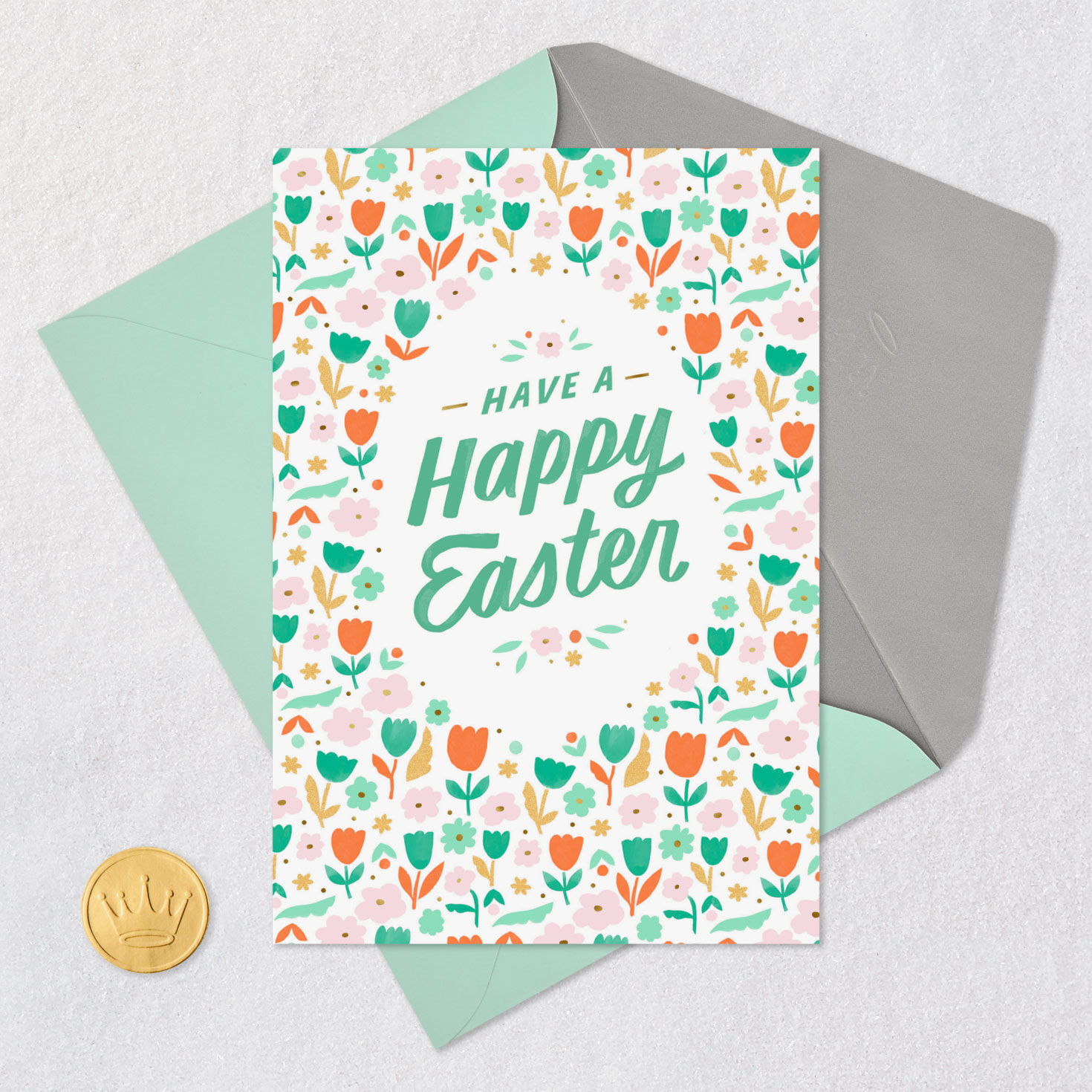Floral Pattern Easter Card Card Front with Envelope and Gold Seal image number 5