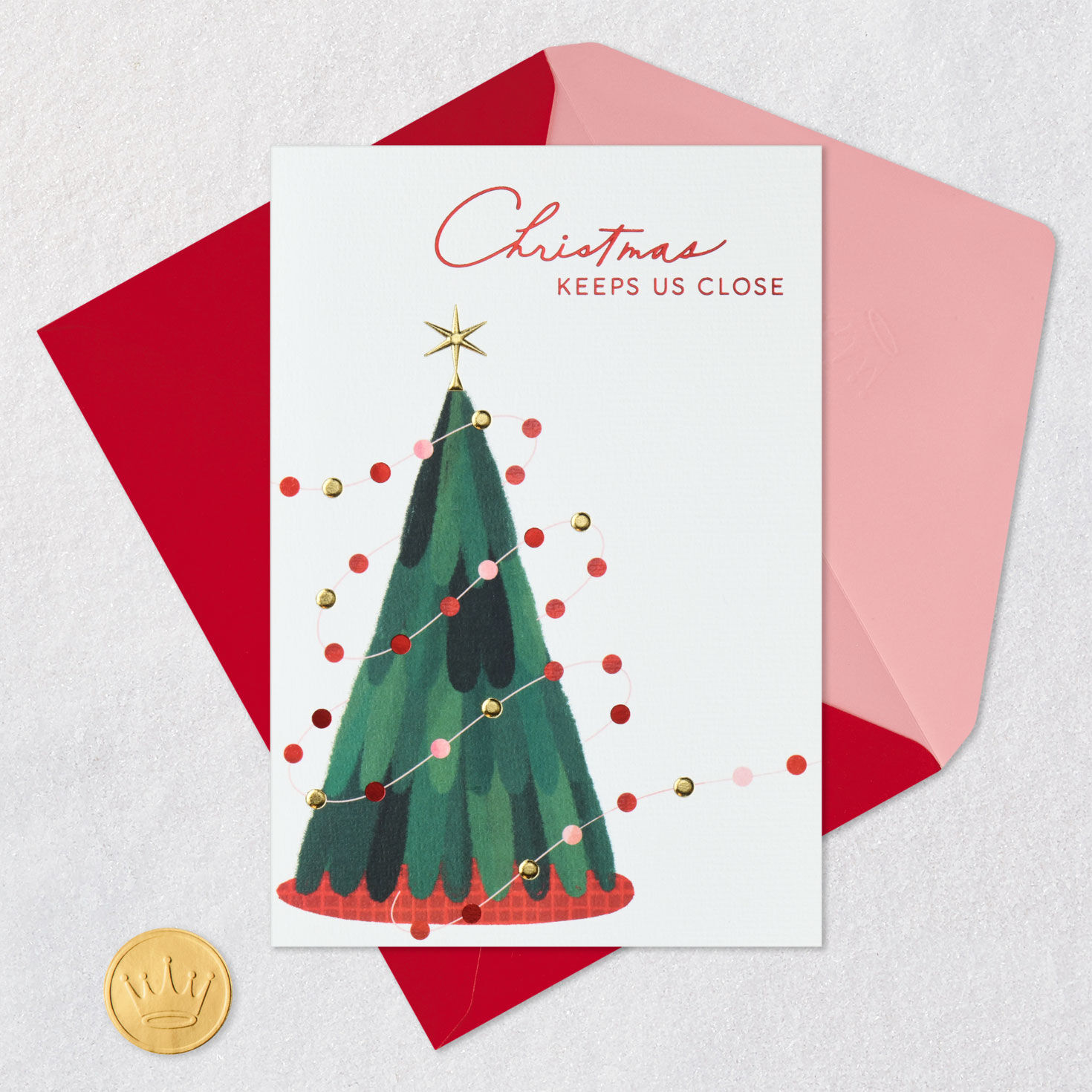 Tree With Garland Across the Miles Christmas Card Card with envelope and Seal image number 5