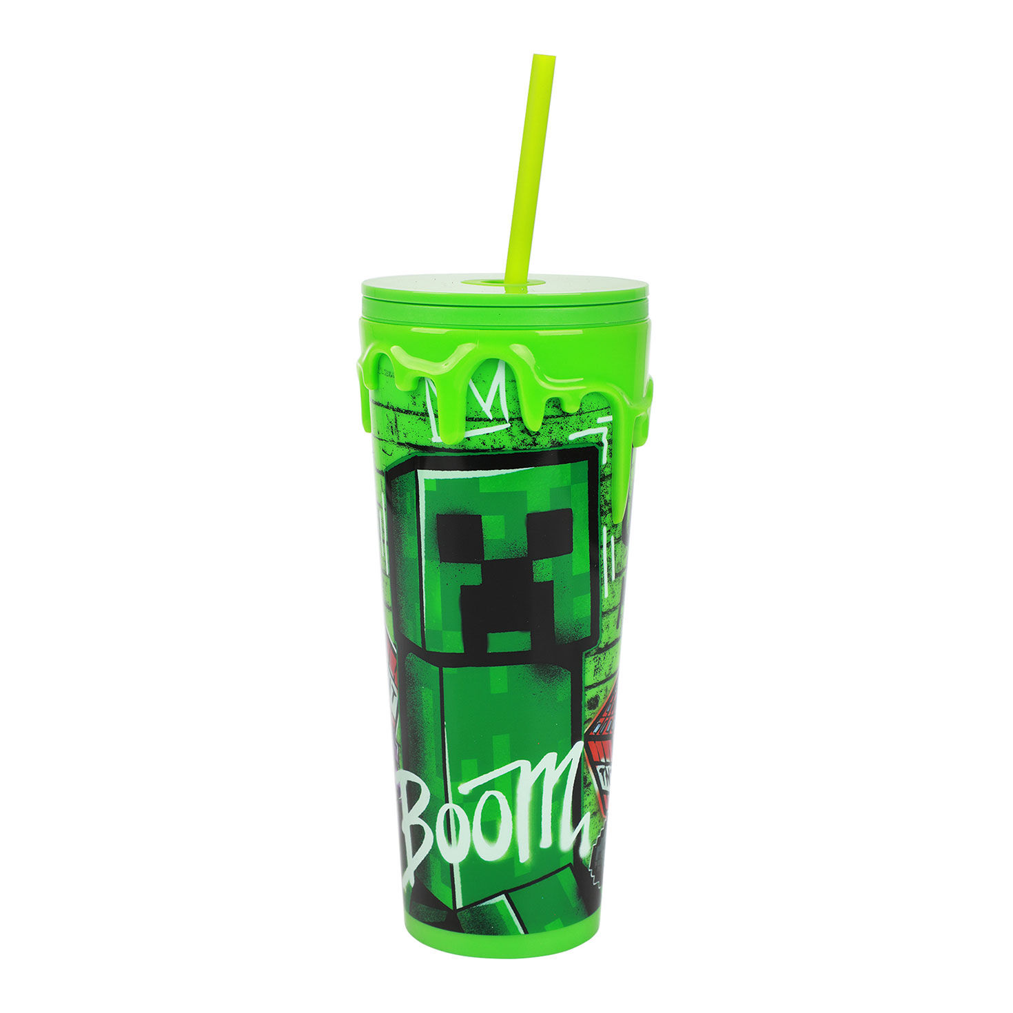 BioWorld Minecraft Creeper and TNT Plastic Tumbler With Straw, 24 oz.