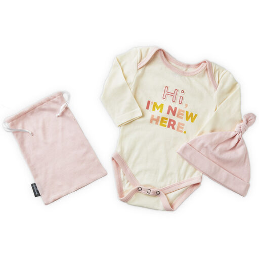Pink I'm New Here Baby Bodysuit and Hat, 0-3 Months, 