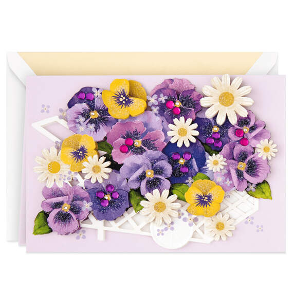 Pansies and Daisies in Latticed Cart Blank Card, , large image number 1