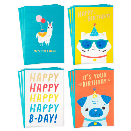 Assorted Fun Illustrations Birthday Cards, Pack of 12, 