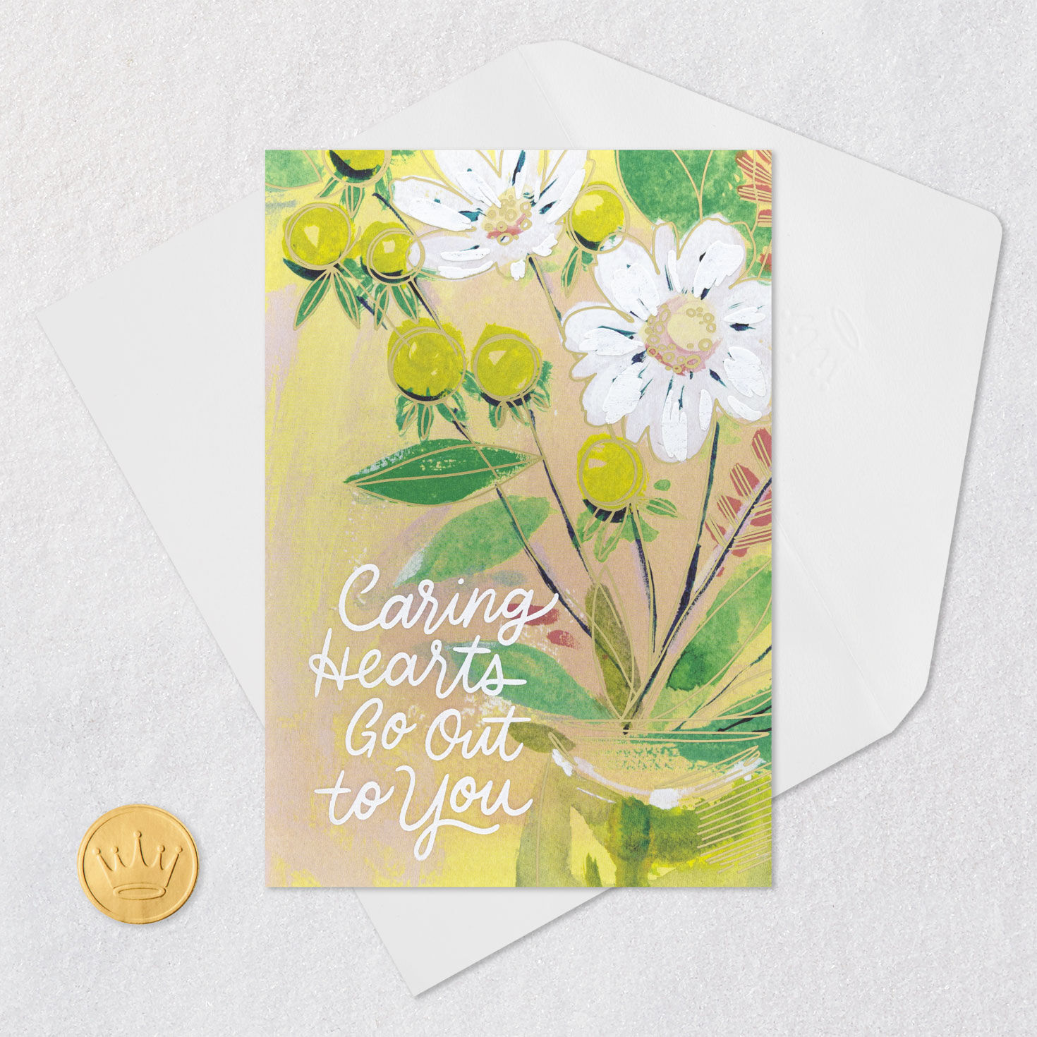 White Flowers in Vase Sympathy Card Card Front with Envelope and Gold Seal image number 5