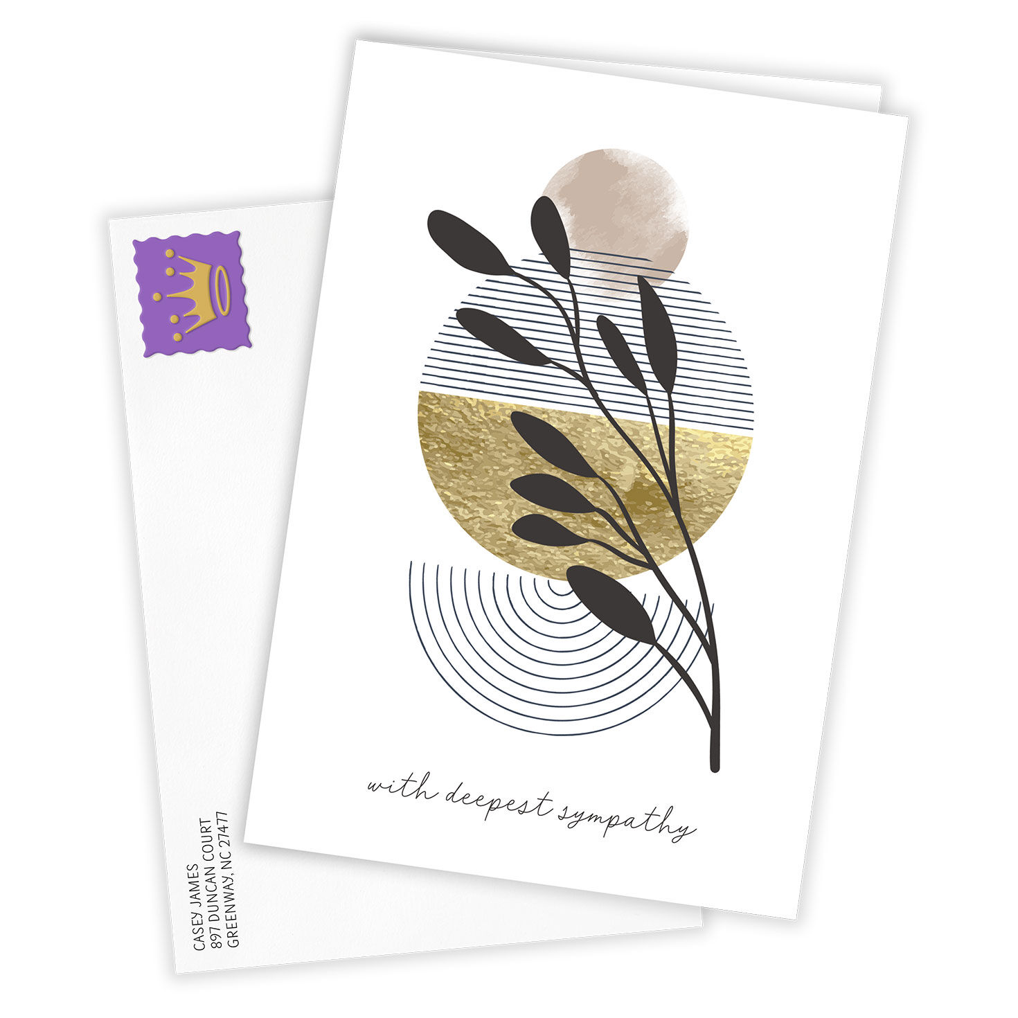 Abstract Wheat and Sun Personalized Sympathy Card Card Front with Envelope image number 2