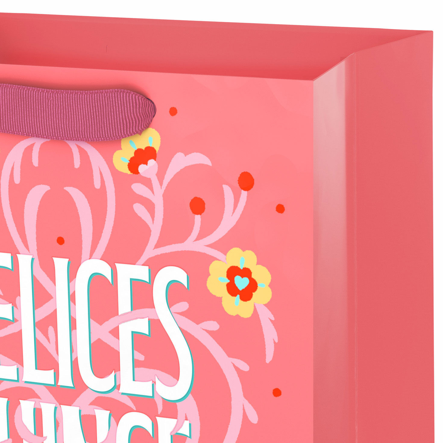 Spanish Language Coral Medium Quincea&ntilde;era Gift Bag Handle Detail image number 4