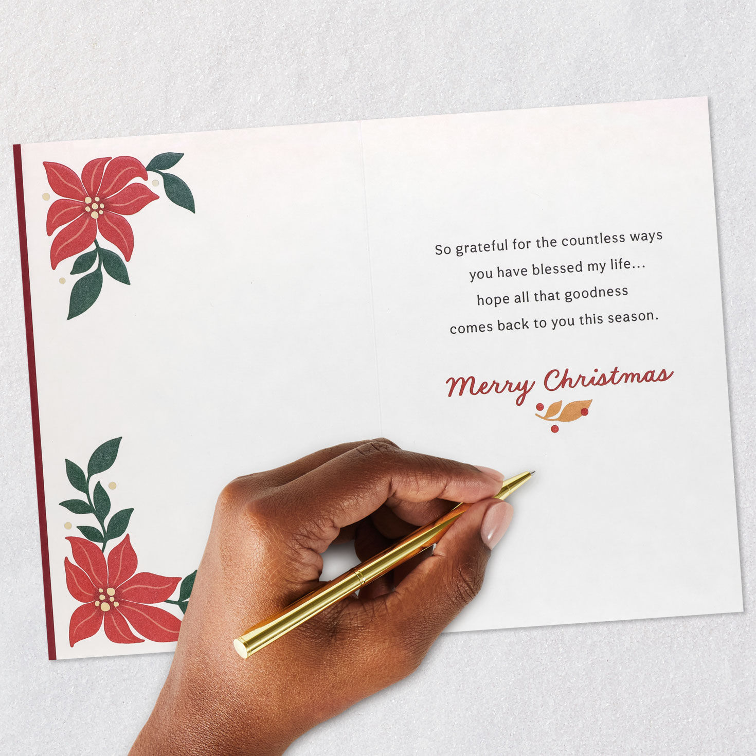 Poinsettia Christmas Card for Someone Like a Daughter Signing card image number 6