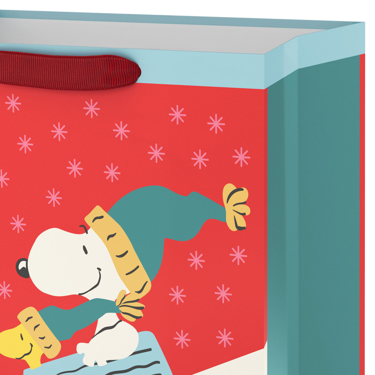Peanuts Snoopy on Sled Large Christmas Gift Bag Handle Detail image number 4