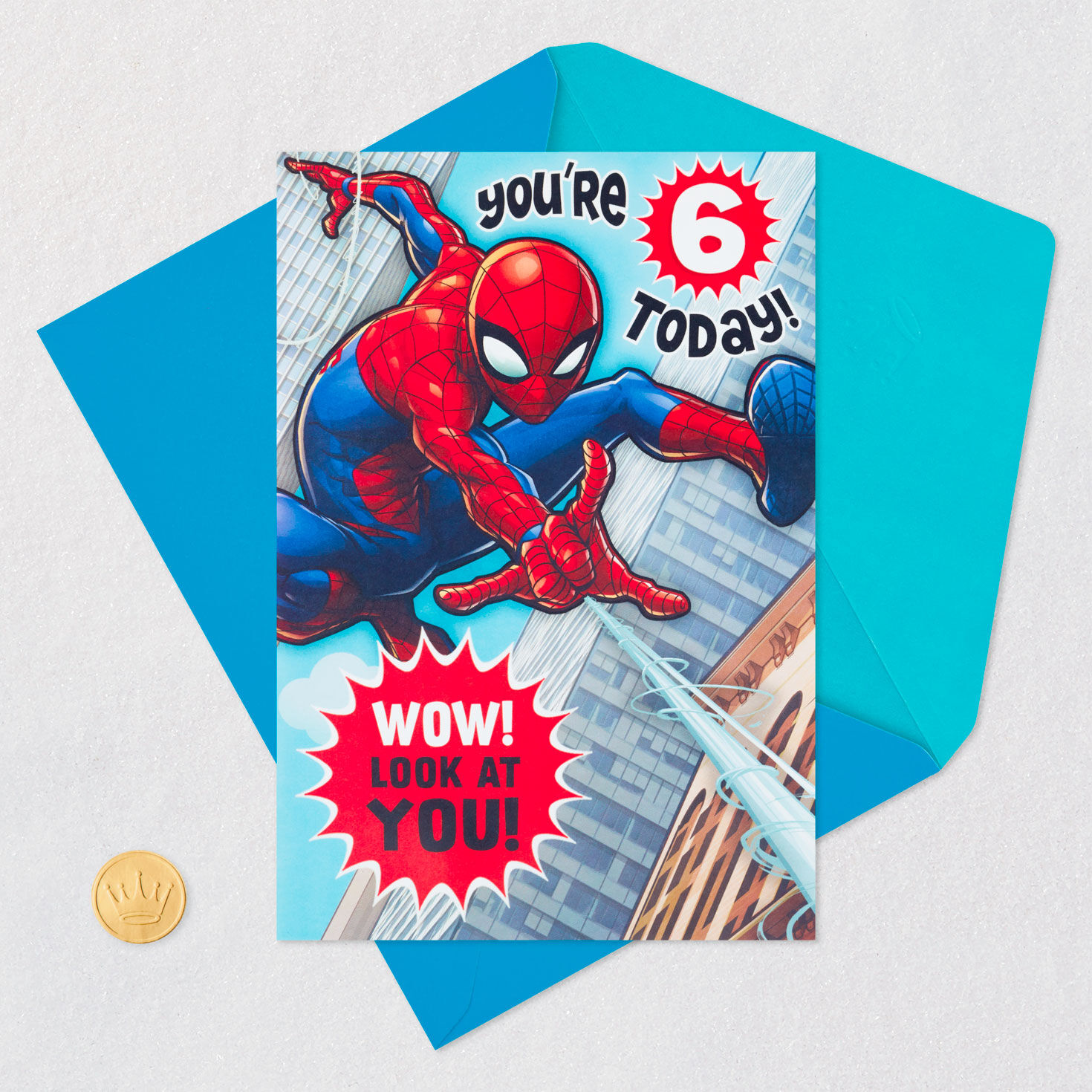 Marvel Spider-Man Pop-Up 6th Birthday Card for Boy Card Front with Envelope and Gold Seal image number 6