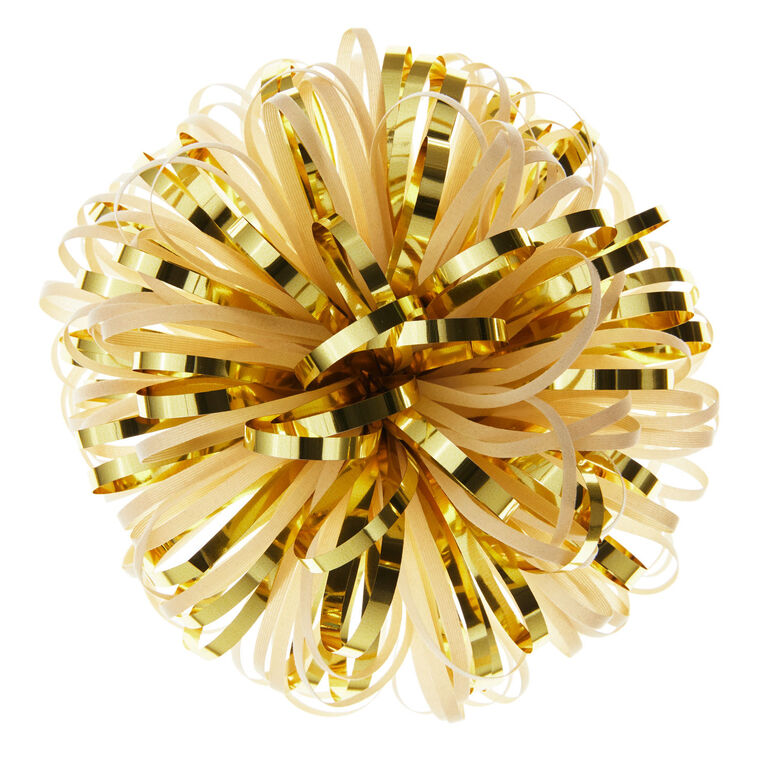 5" Ivory and Gold Metallic Pom-Pom Gift Bow
