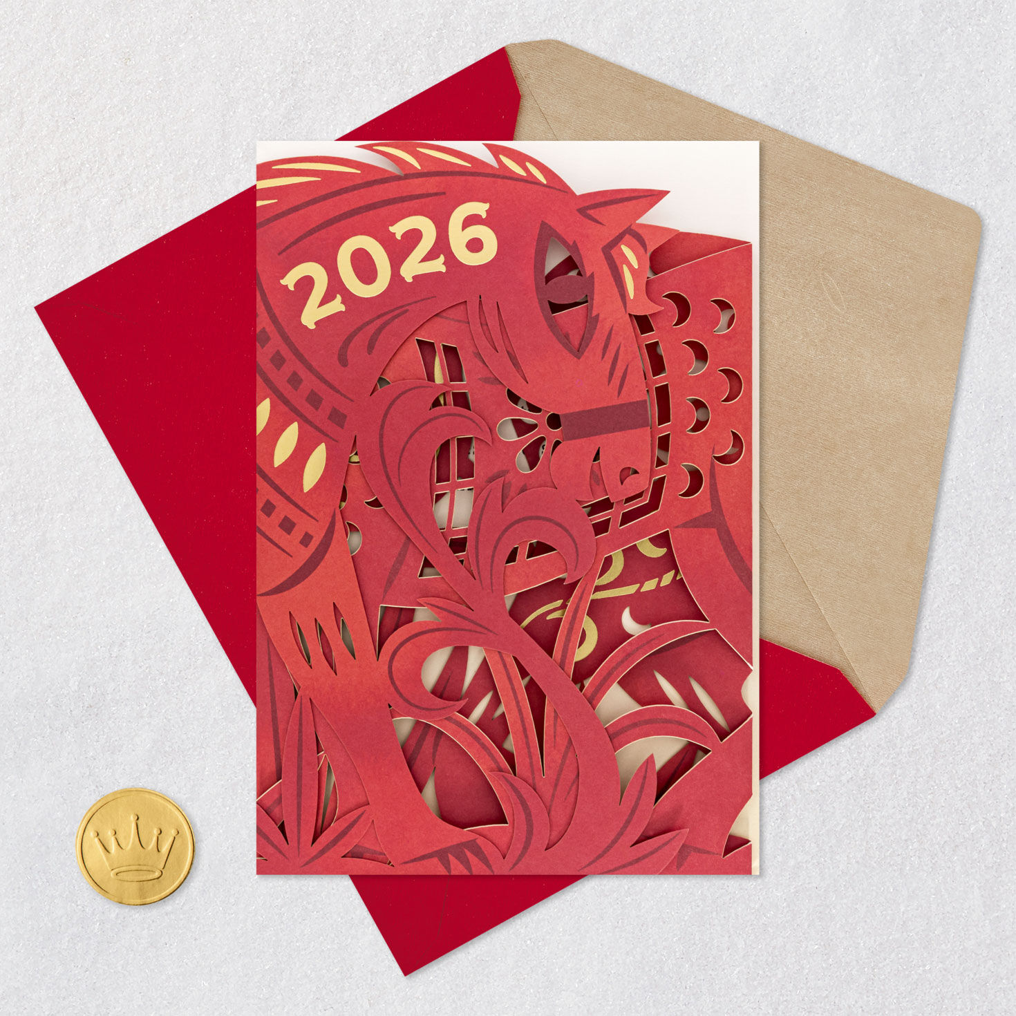 2026 Year of the Horse Chinese New Year Card Card Front with Envelope and Gold Seal image number 6