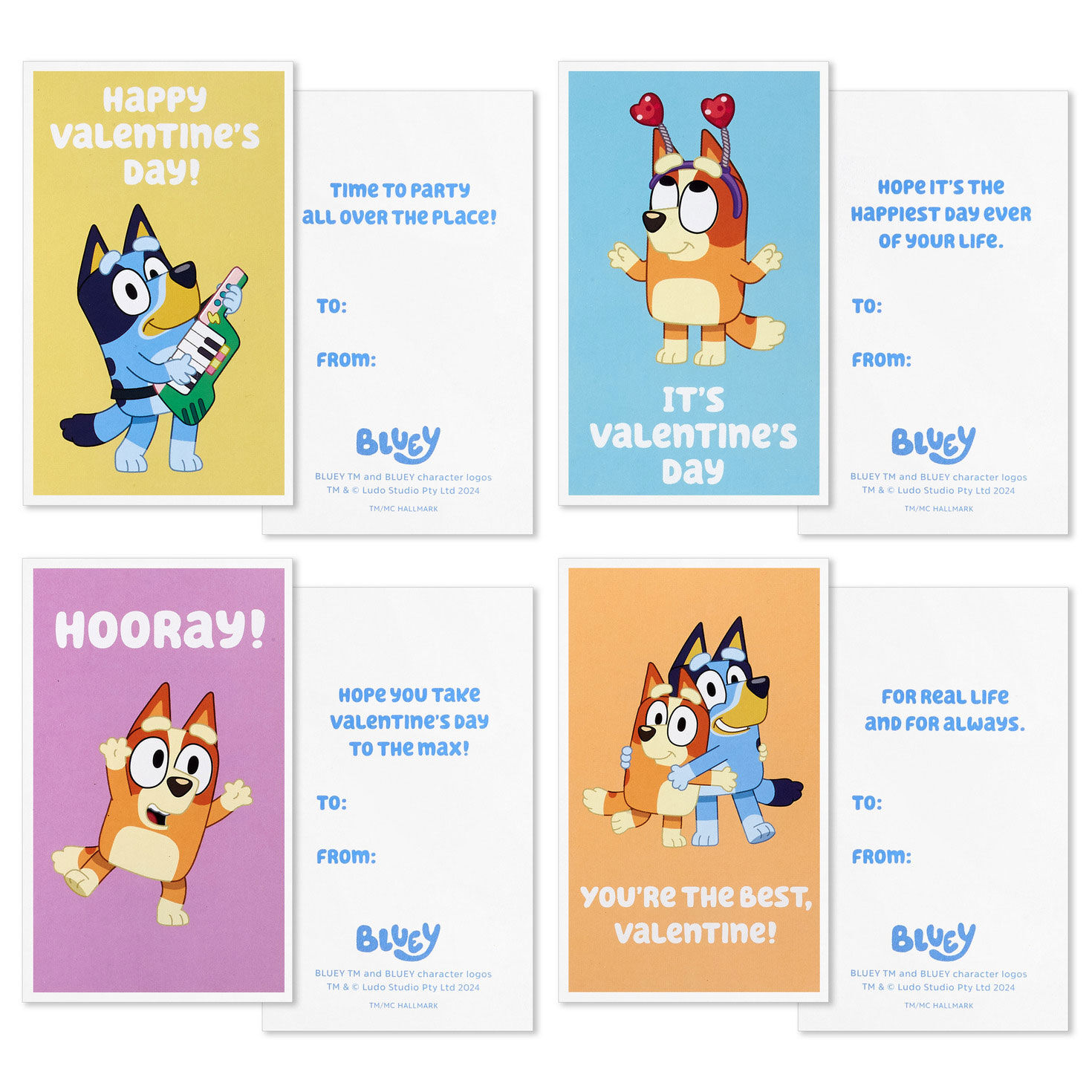 Bluey and Bingo Kids Valentines Cards and Mailbox card fronts with sentiments image number 4