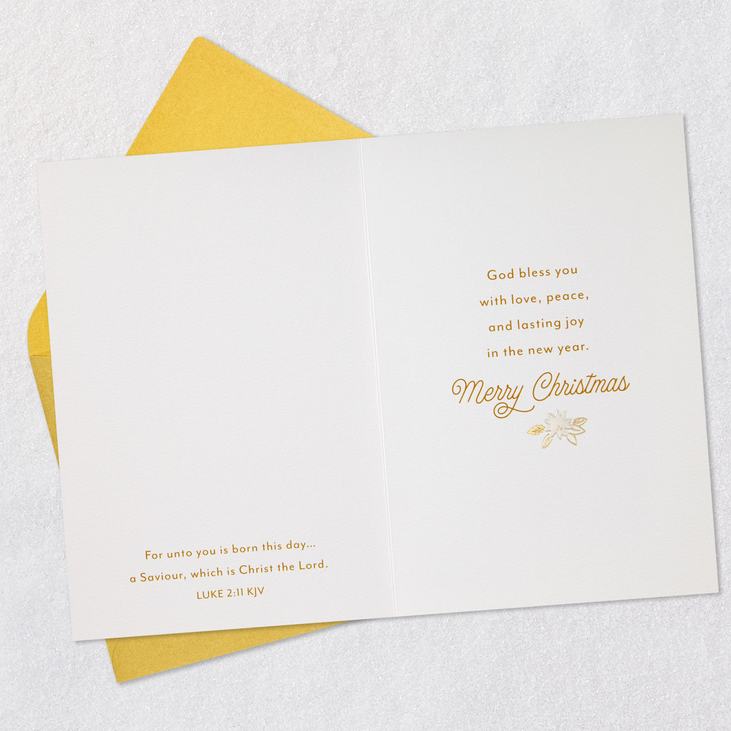 Poinsettias and Angel Religious Christmas Card Open card with envelope image number 4