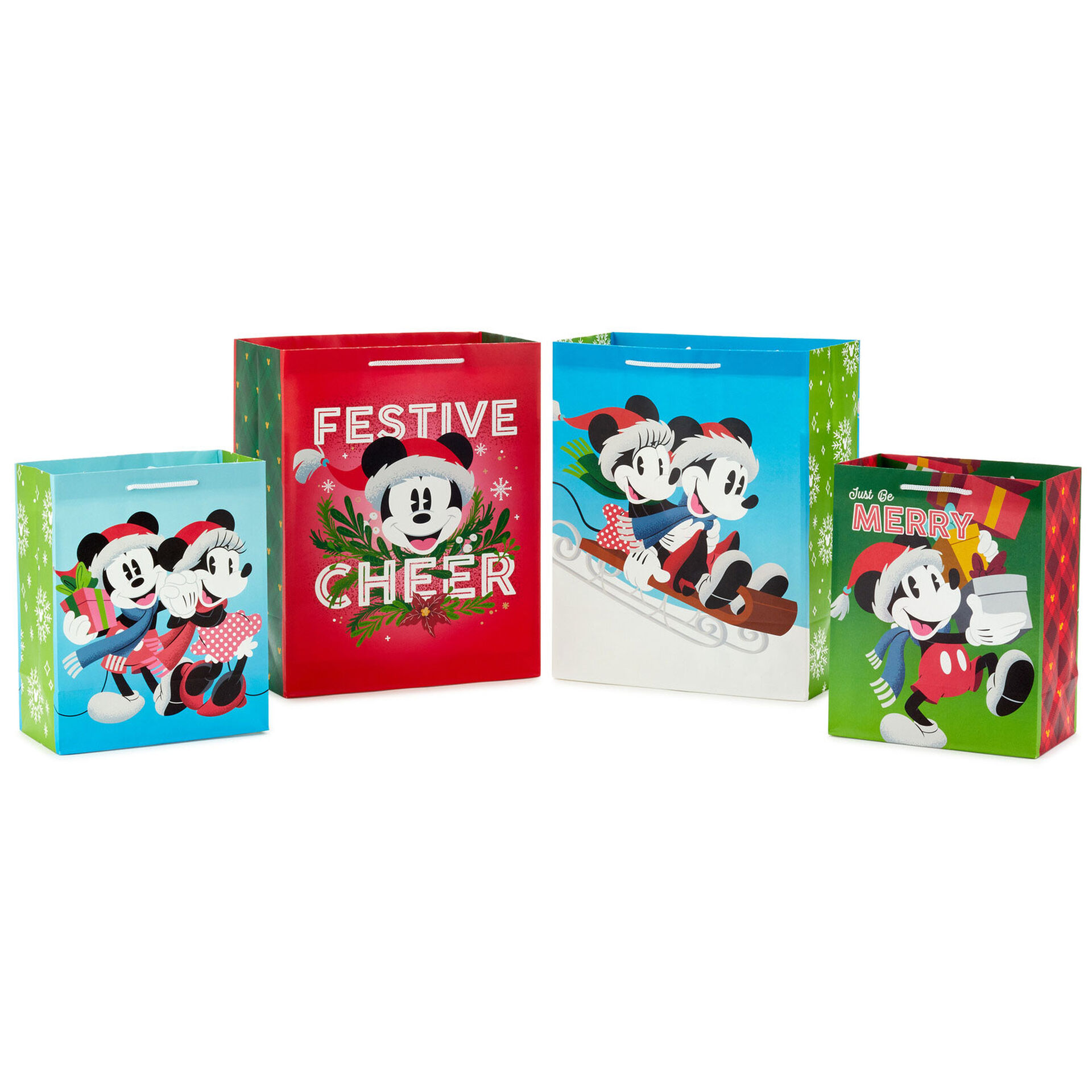 Disney Mickey and Minnie Christmas Gift Bags, Assorted Sizes and