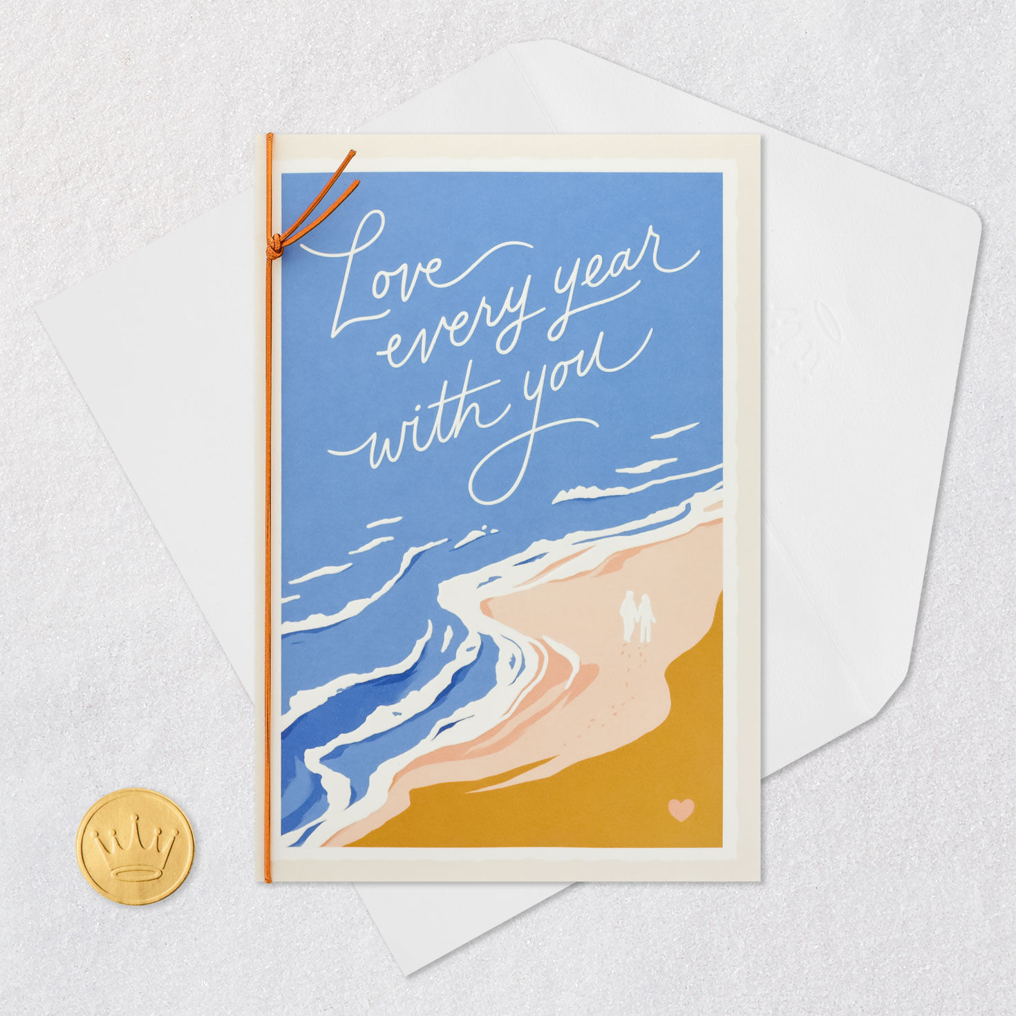 Abstract Couple On Beach Anniversary Card Card Front with Envelope and Gold Seal image number 6
