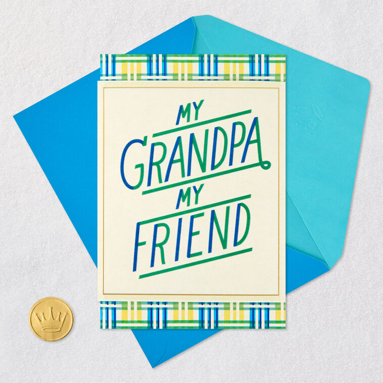 Blue Plaid Father's Day Card for Grandpa Card Front with Envelope and Gold Seal image number 6