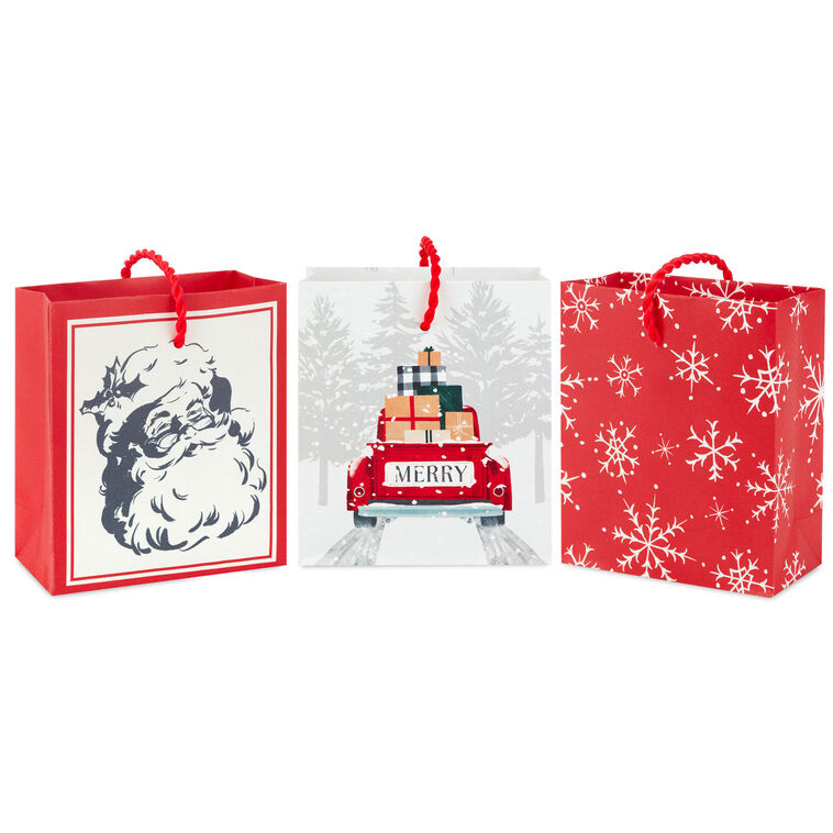 4.6" Red and White 3-Pack Christmas Gift Card Holder Mini Bags