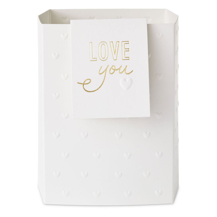 Build-a-Bouquet Love You White Hearts Pop-Up Paper Vase With Mini Card