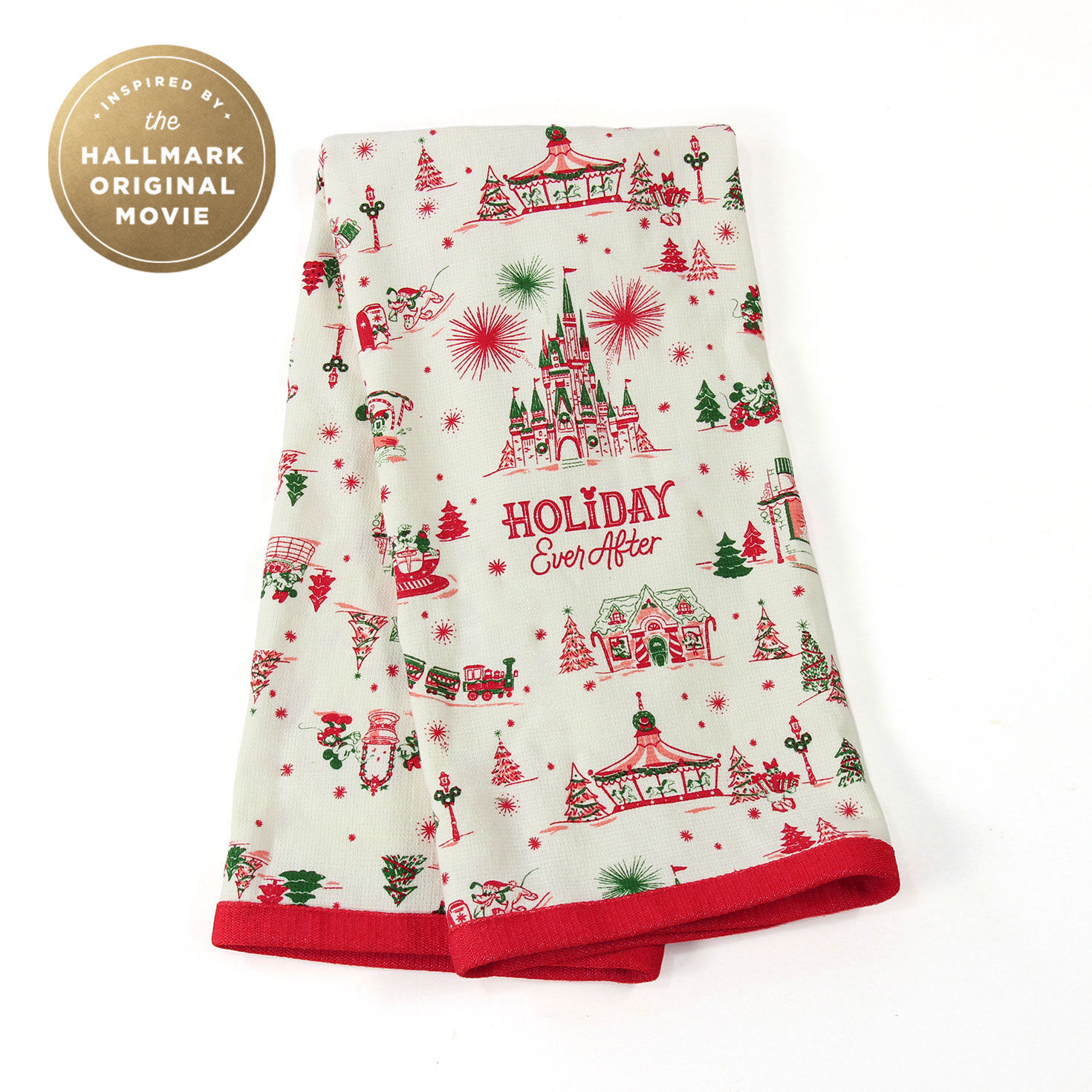 Pink Green Holiday Disney Pattern Tea Towel  image number 1
