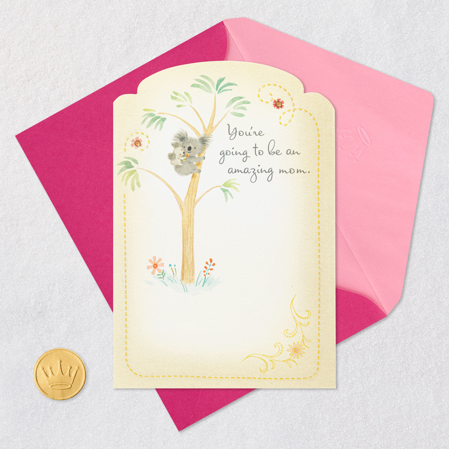 Koala Bear and Baby Mother's Day Card for New Mom Card Front with Envelope and Gold Seal image number 5