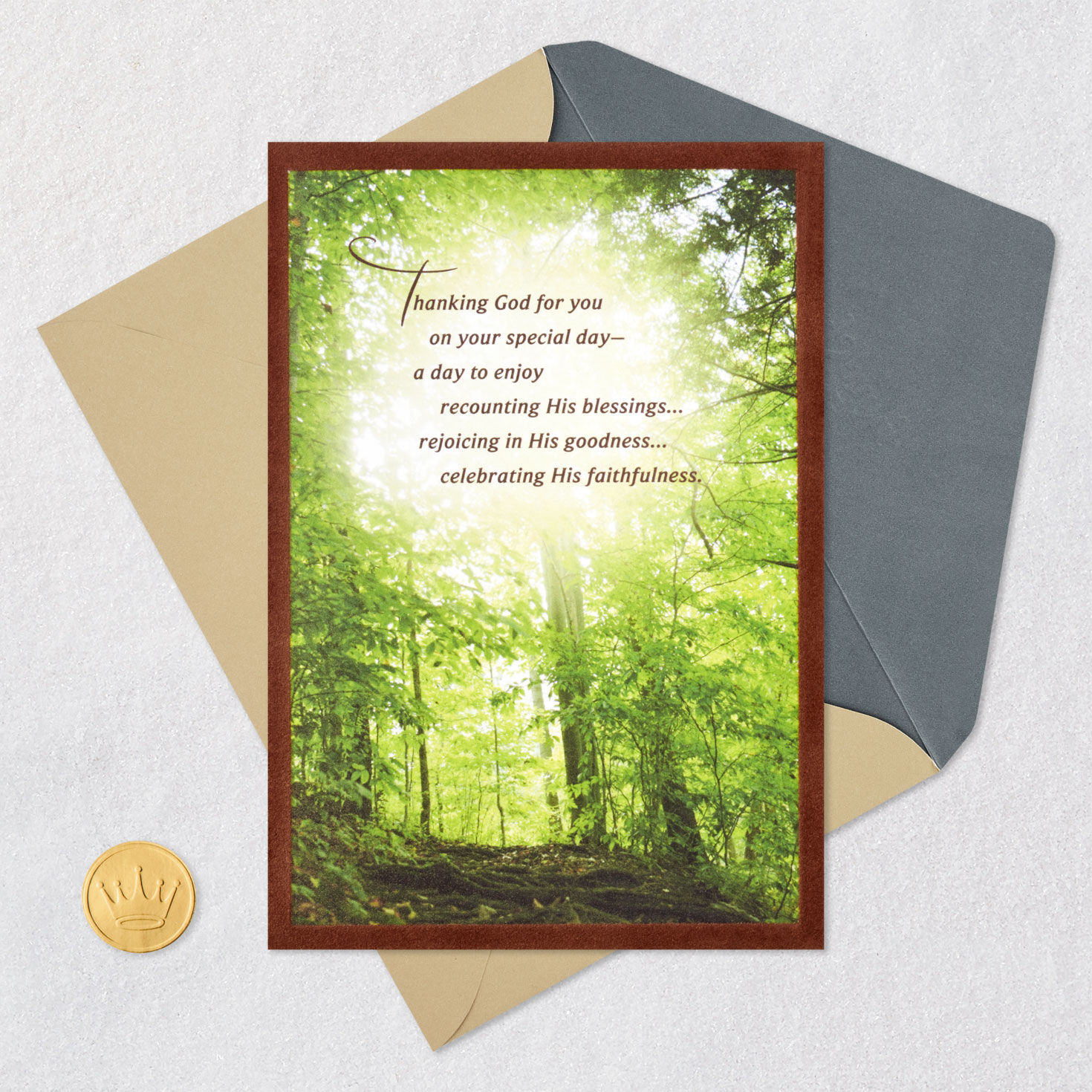 Green Woods Christian Birthday Card Card Front with Envelope and Gold Seal image number 6