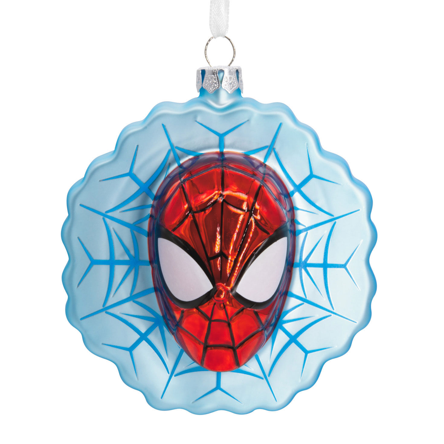 Marvel Spider-Man Face on Web Blown Glass Hallmark Ornament