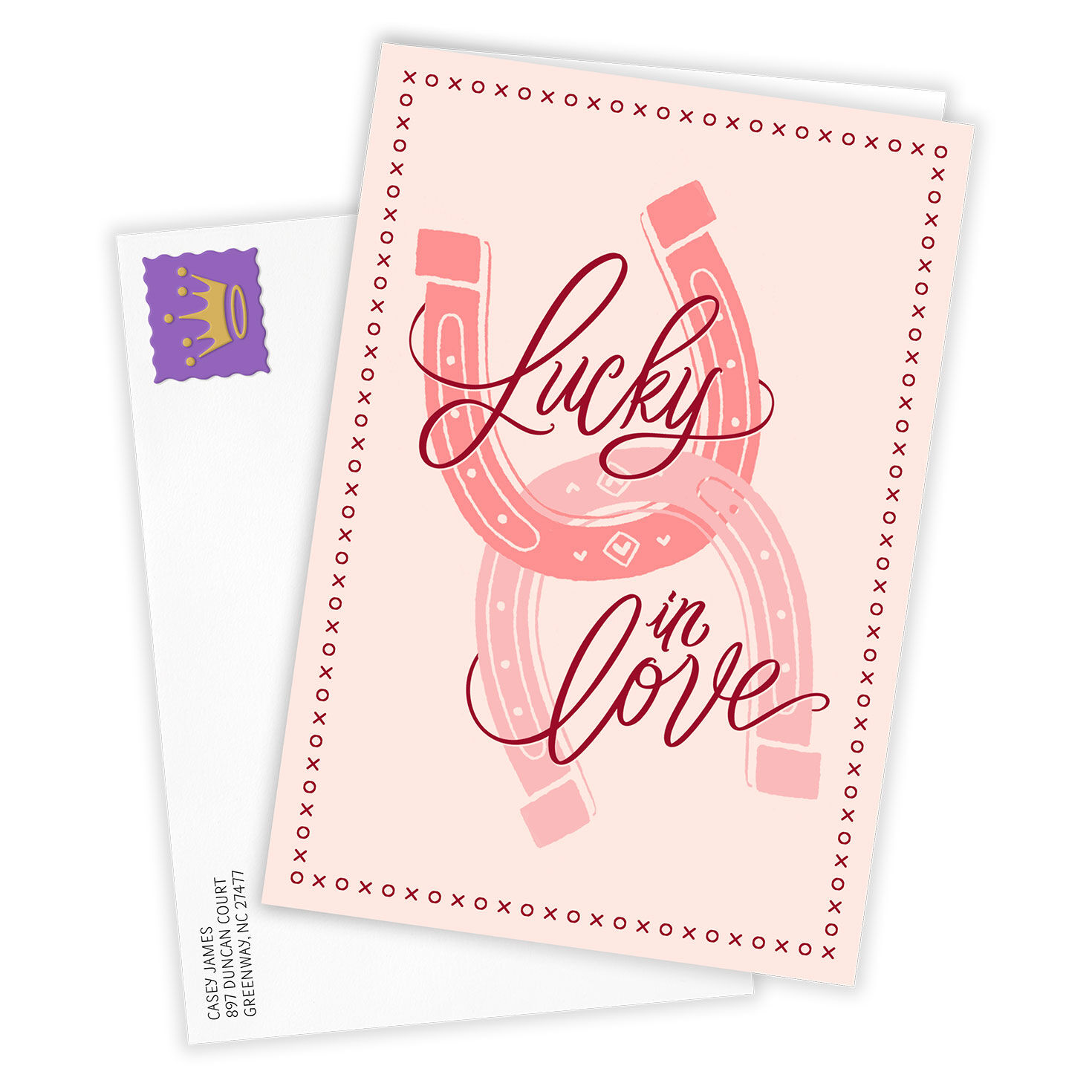 Pink Horseshoes Personalized Valentine's Day Card Card Front with Envelope image number 2