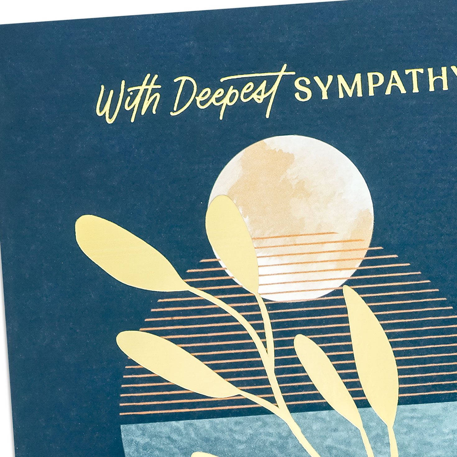 Abstract Art in Teal and Gold Leaves Sympathy Card Card Front Detail image number 4