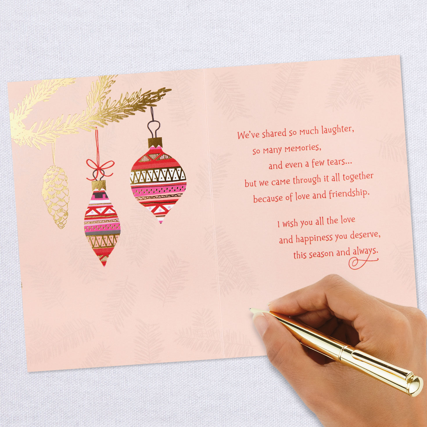 Pink Holiday Ornament Fabulous Friend Christmas Card Signing card image number 6