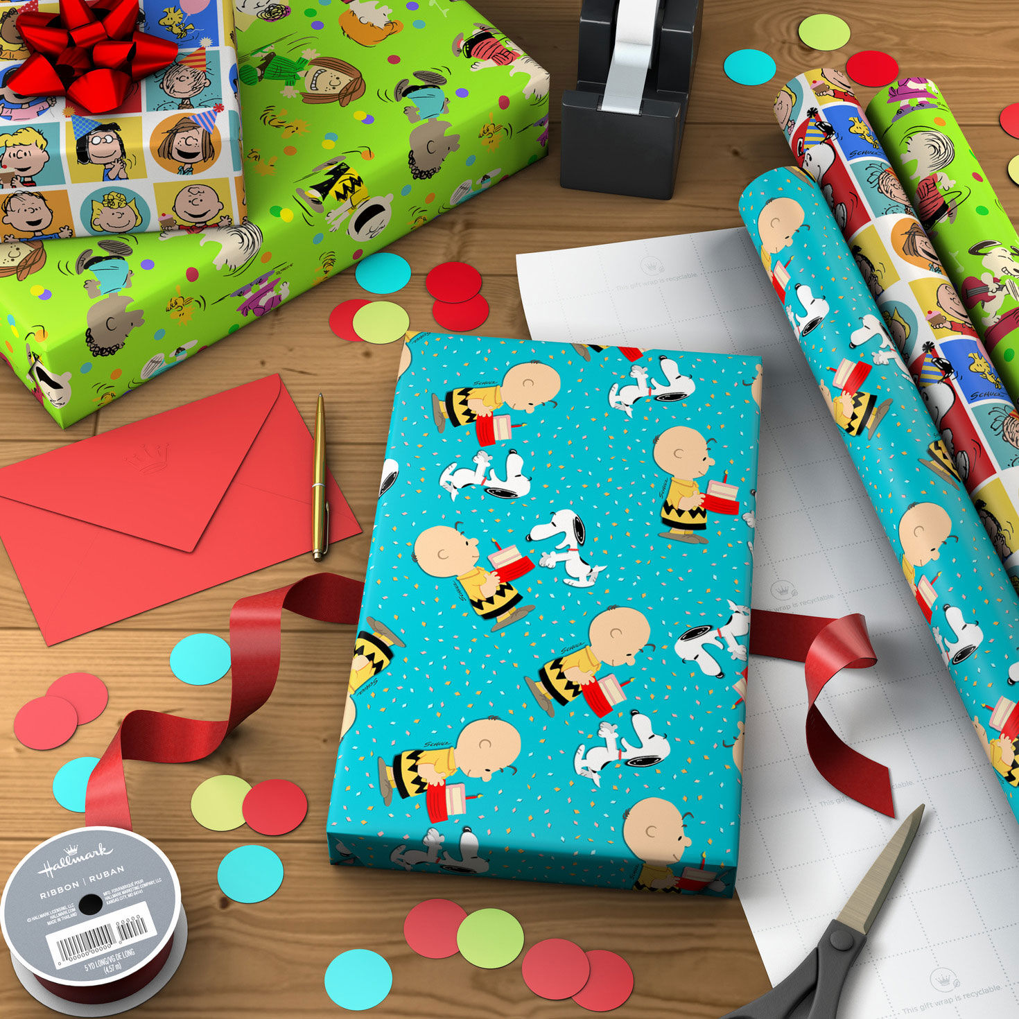 Peanuts Birthday Party Wrapping Paper Roll 3-Pack  image number 3