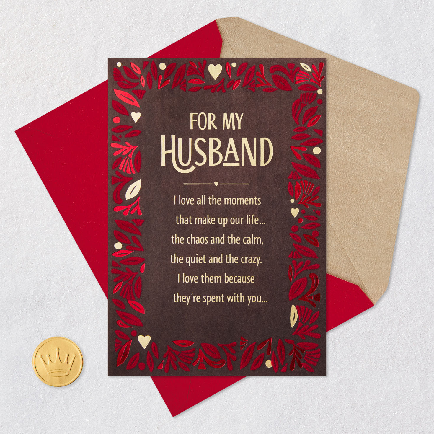 Red Foliage Valentine's Day Card for Husband Card Front with Envelope and Gold Seal image number 5