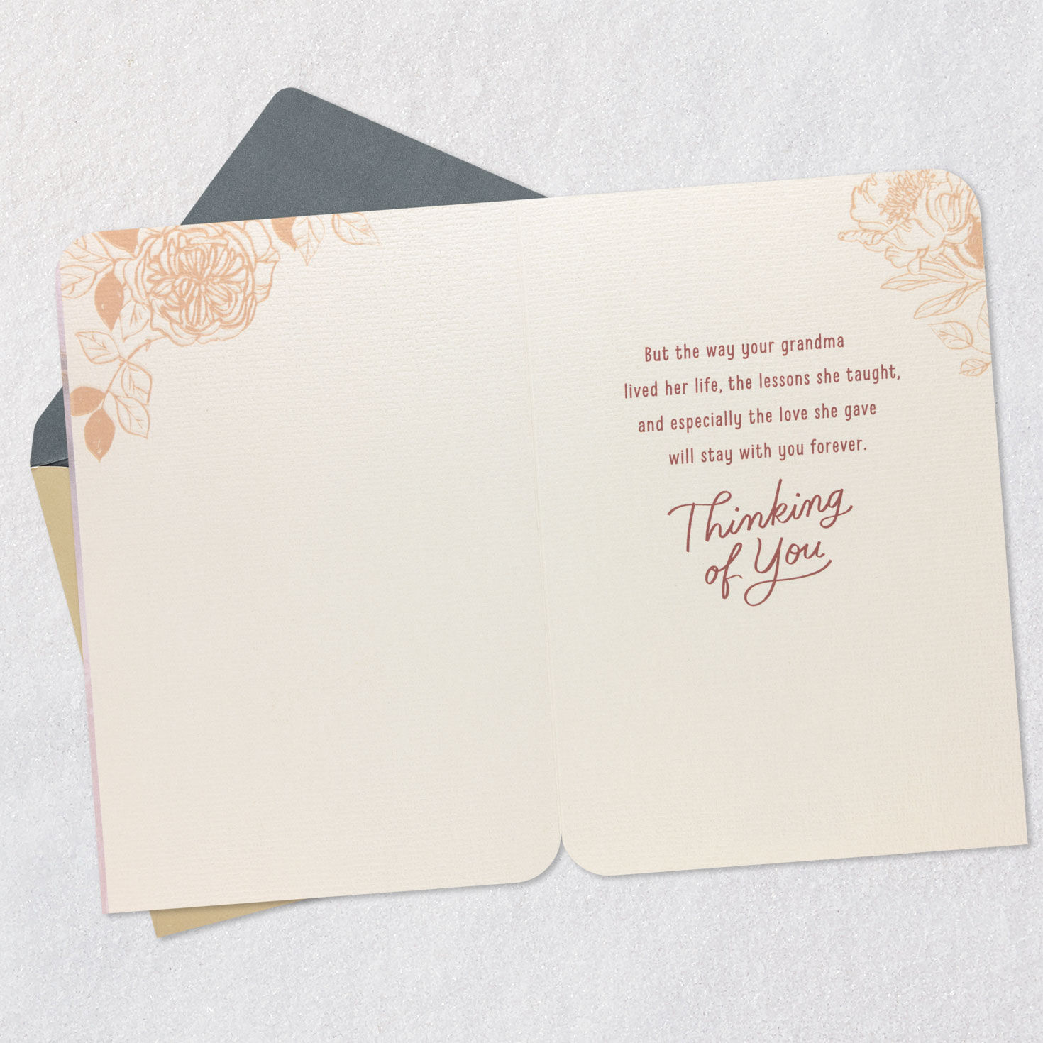 Floral Hoop Wreath Grandma Sympathy Card Open card with envelope image number 3