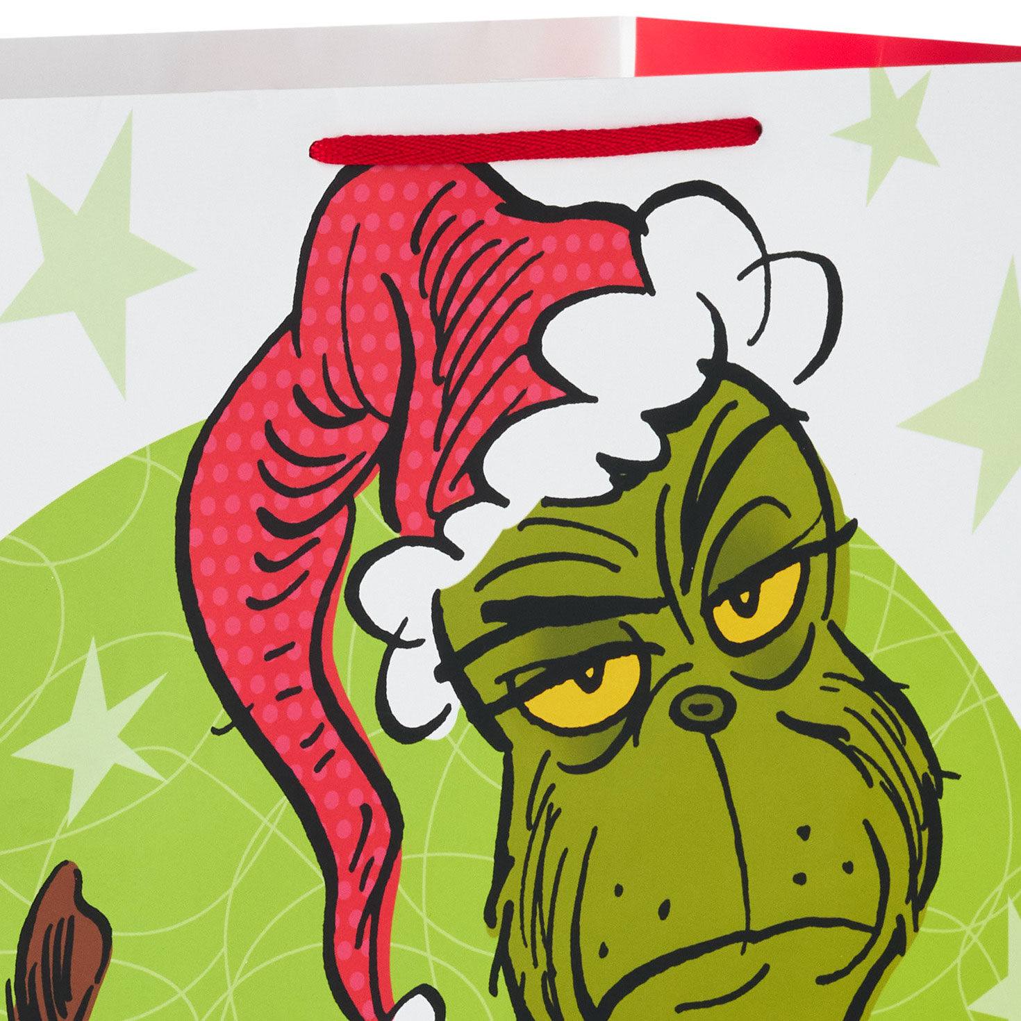 Grimacing Grinch Extra-Deep Christmas Gift Bag Handle Detail image number 4