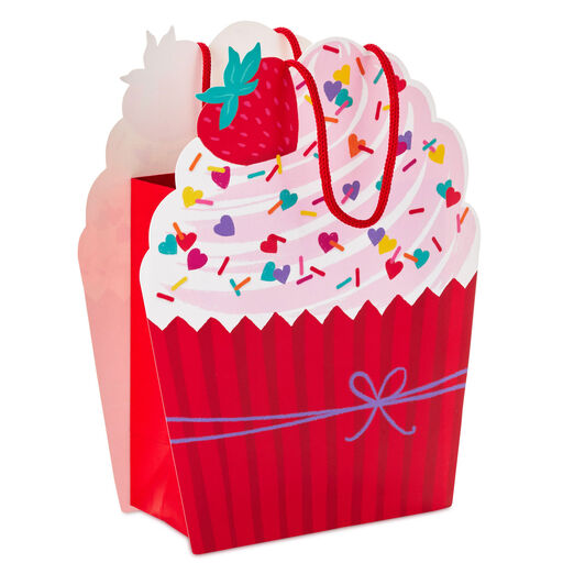 6.5" Die-Cut Strawberry Cupcake Small Gift Bag, 