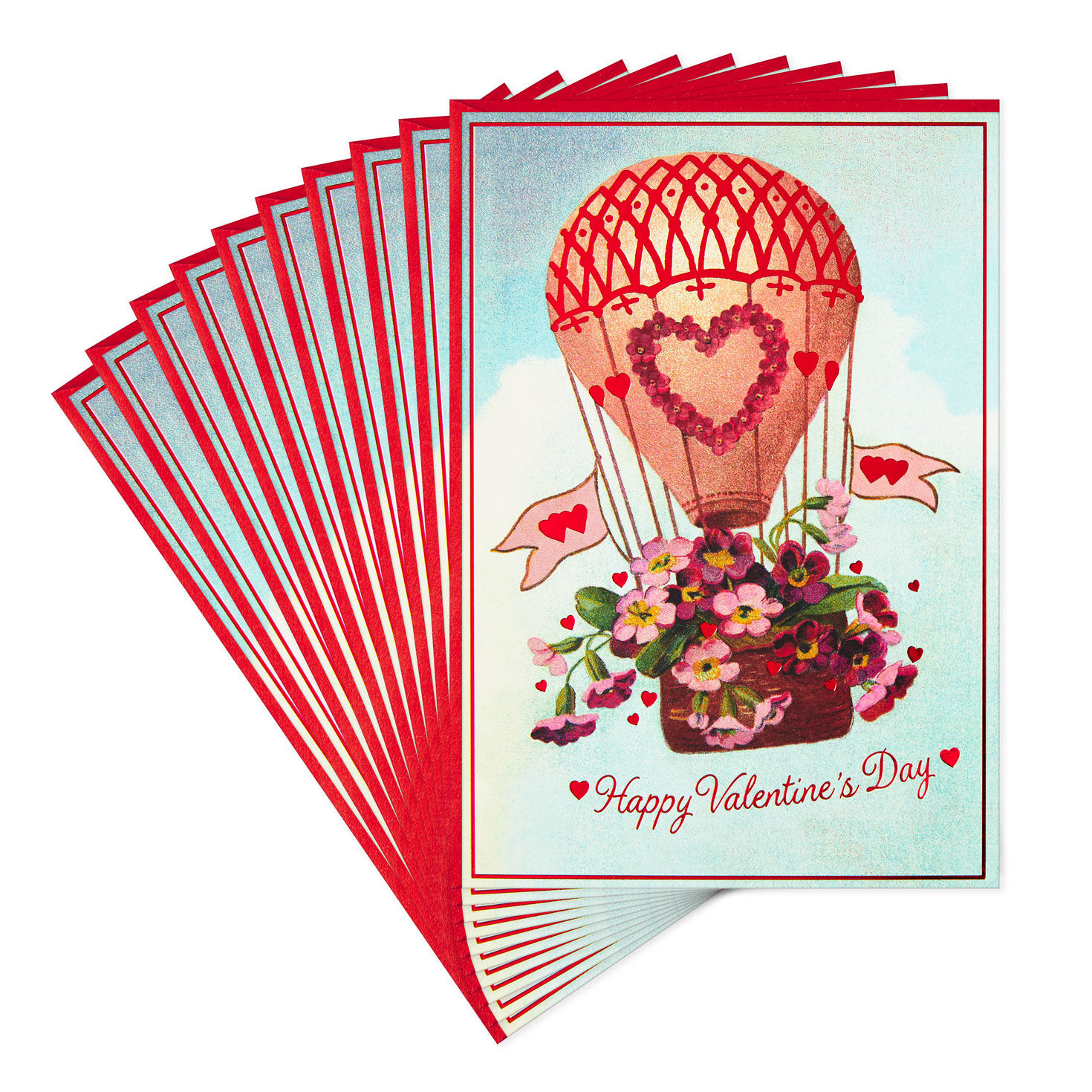 Vintage Hot Air Balloon Valentine's Day Cards, Pack of 10