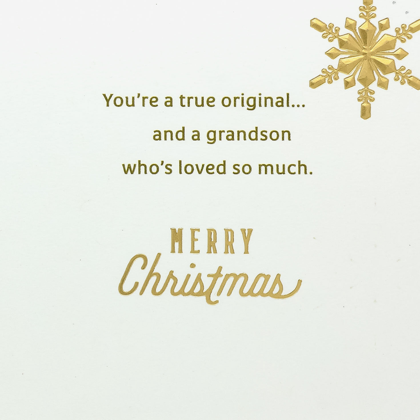 Gold Snowflake on Navy Christmas Card for Grandson Sentiment image number 3