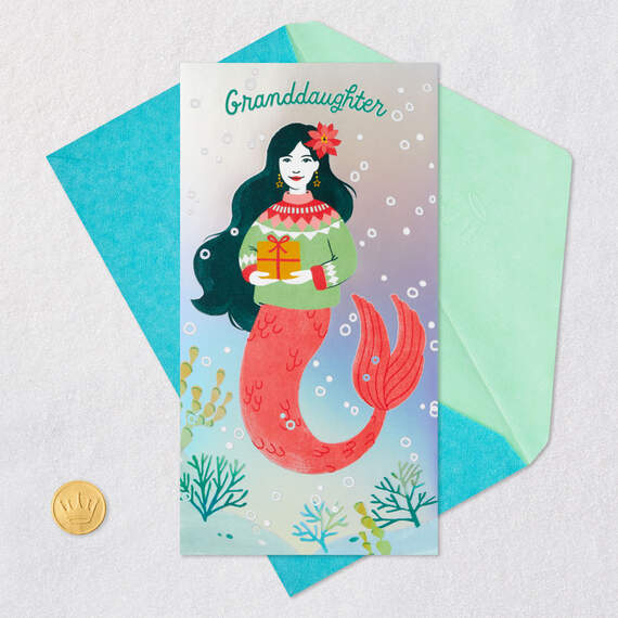 Love You Mermaid Money Holder Christmas Card for Granddaughter, , large image number 6