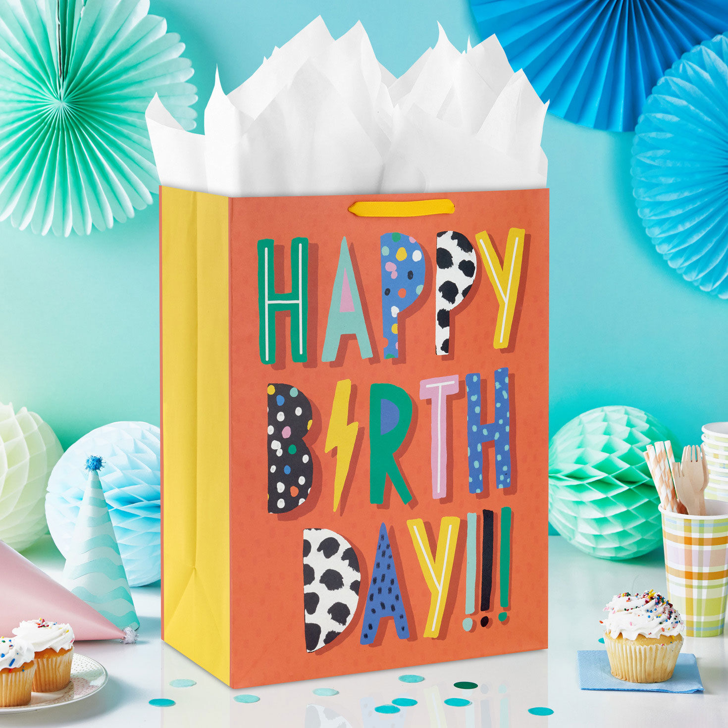 Patterned Birthday Wishes on Red Jumbo Gift Bag in use image number 2