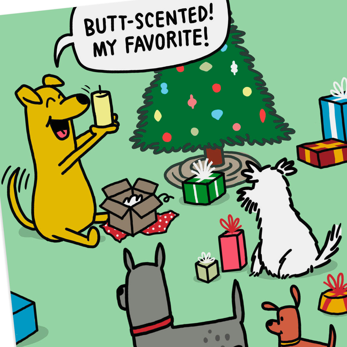 Dog Opening Presents Funny Christmas Card Card Front Detail image number 4