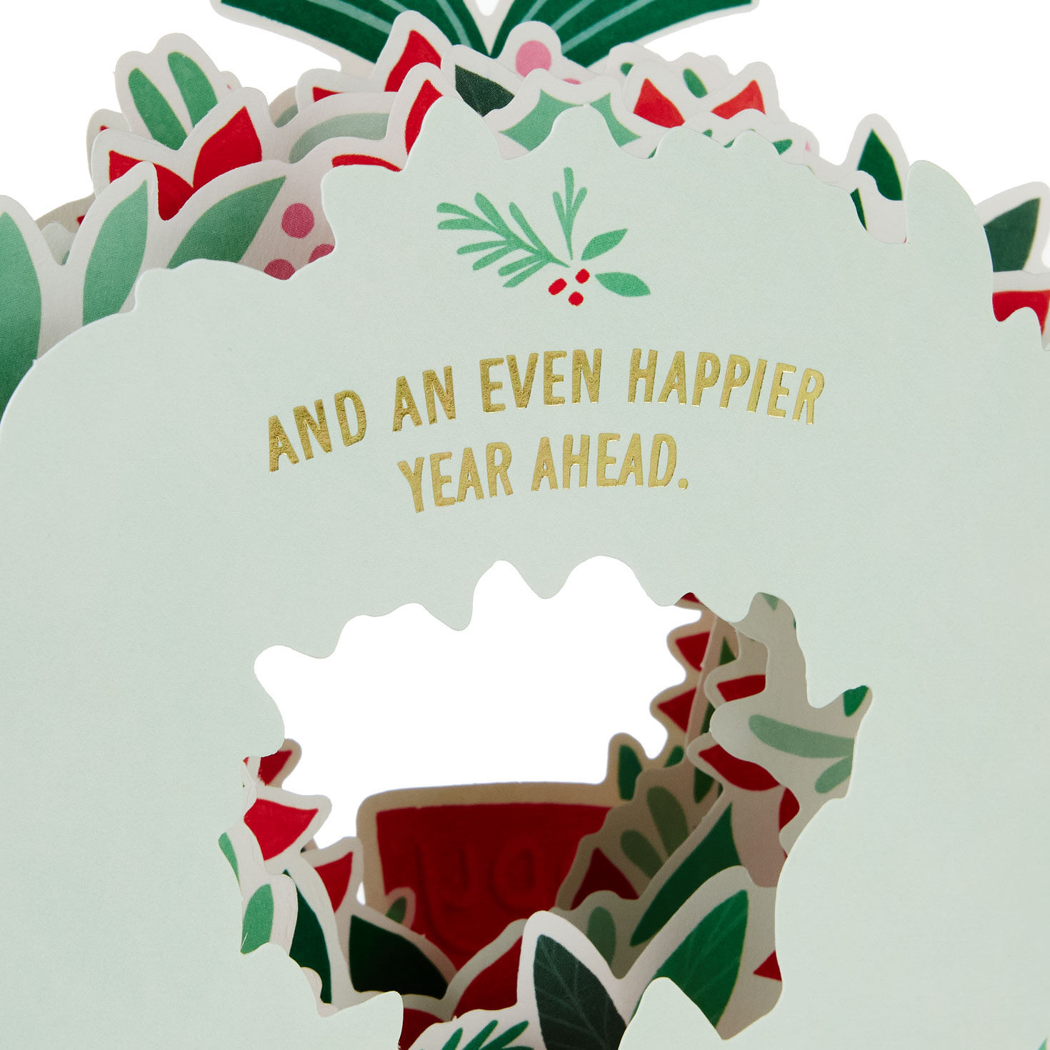 Red and Green Poinsettia Wreath Christmas Card Sentiment image number 3
