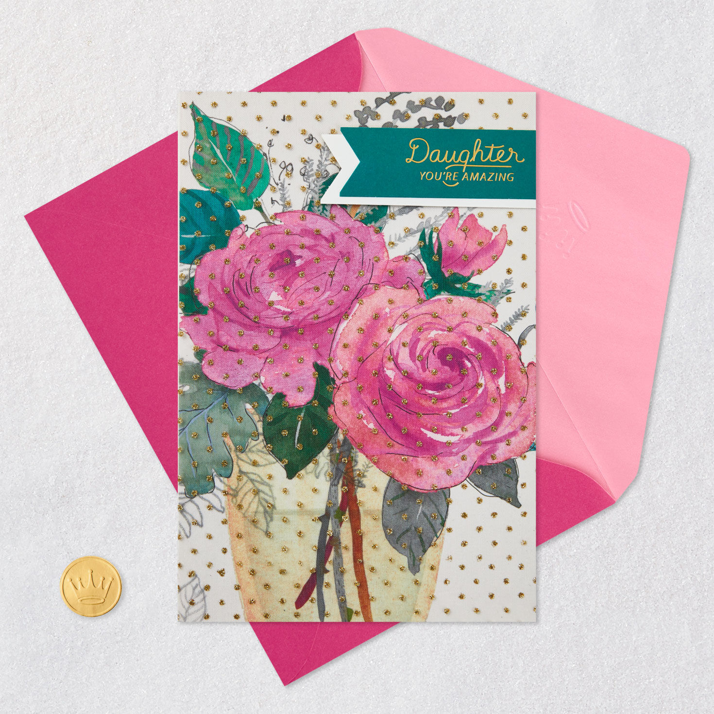 Flowers for an Amazing Daughter Mother's Day Card Card Front with Envelope and Gold Seal image number 5